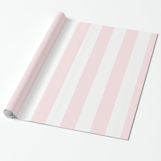 Ljusrosa och vit extra stor randig mönster presentpapper (Utrullad)