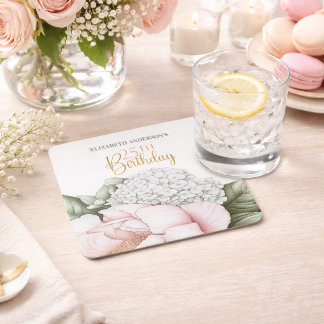 Ljusrosa Peony Blommig 25-årsdag Underlägg Papper Kvadrat