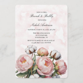 Ljusrosa Peony och Bomull Brunch & Bubbly Inbjudningar