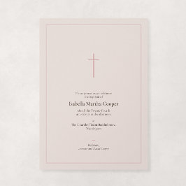 Ljusrosa religiös minimal kors dop inbjudningar