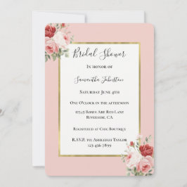 Ljusrosa Röda Rosor Blommig Bröllopsfest Inbjudningar