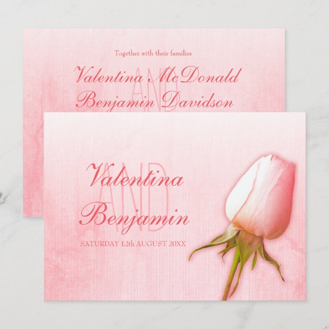 Ljusrosa ros knopp bröllopsinbjudningar inbjudningar (Fram/baksida)