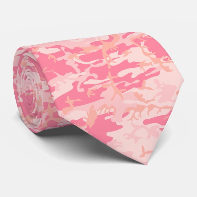 Ljusrosa, rosa, persikofärgad kamouflage slips (Rullad)