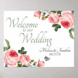 Ljusrosa rosblommig elegant bröllop poster