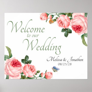 Ljusrosa rosblommig elegant bröllop poster