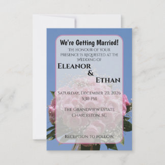 Ljusrosa rosbukett & blå himmel sommar inbjudningar