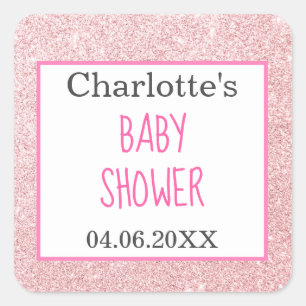 Ljusrosa roséguld glitter gnistrande baby shower fyrkantigt klistermärke