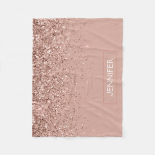 Ljusrosa Roséguld Glitter Monogramnamn Lyx Fleecefilt