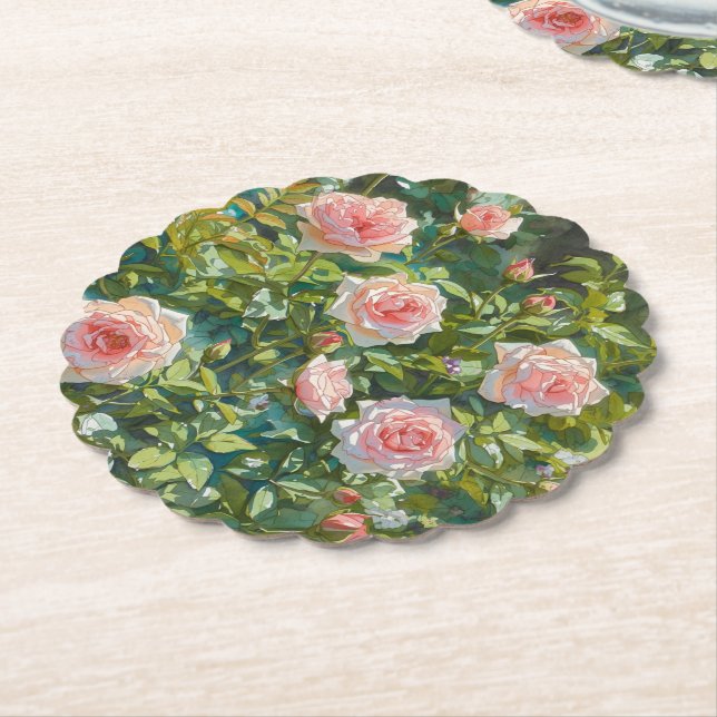 Ljusrosa rosenträdgårdsblommor underlägg papper (Vinklad)