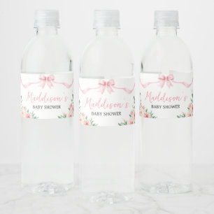 Ljusrosa rosett liten flicka baby shower vattenflaskor etikett