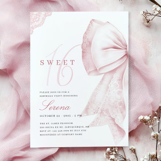 Ljusrosa rosett Sweet 16 födelsedag Inbjudningar