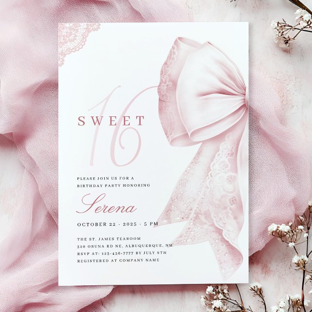 Ljusrosa rosett Sweet 16 födelsedag Inbjudningar (Skapare uppladdad)