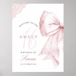 Ljusrosa rosett Sweet 16 födelsedag Poster