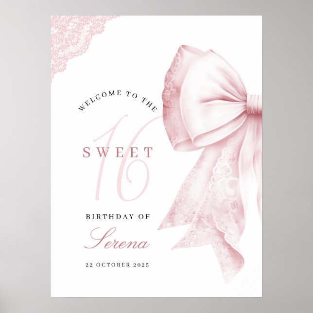 Ljusrosa rosett Sweet 16 födelsedag Poster (Framsidan)