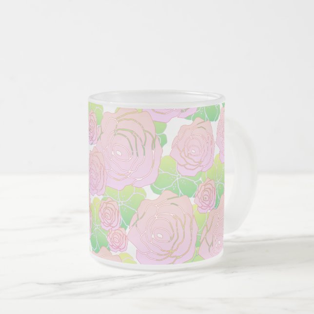 Ljusrosa rosor frostad glasmugg (Framsida höger)