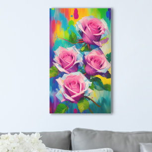 Ljusrosa rosor Modern digital oljemålning konst Canvastryck