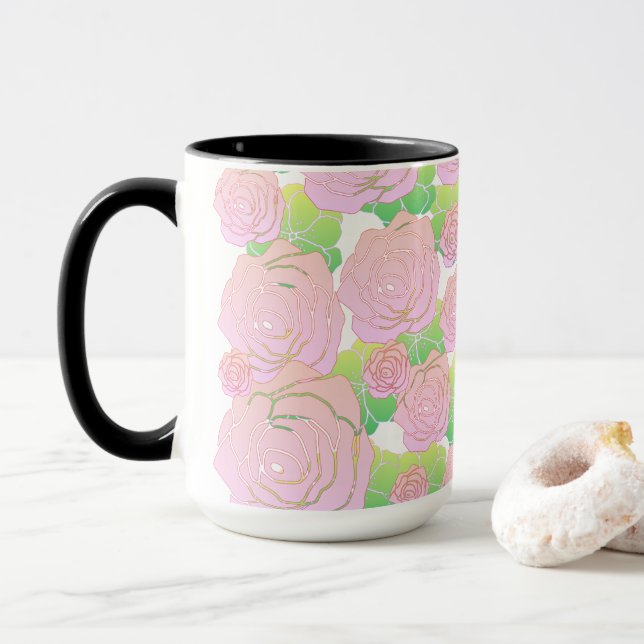 Ljusrosa rosor mugg (Med munk)