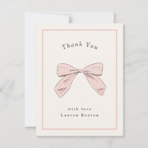 Ljusrosa rutig rosett elegant baby shower tack kort