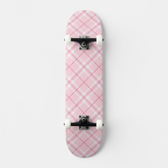Ljusrosa rutig skateboard bräda 21,5 cm (Framsida)