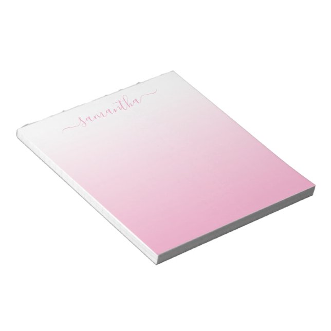 Ljusrosa slät gradient Girly signatur Anteckningsblock (Vinklad)