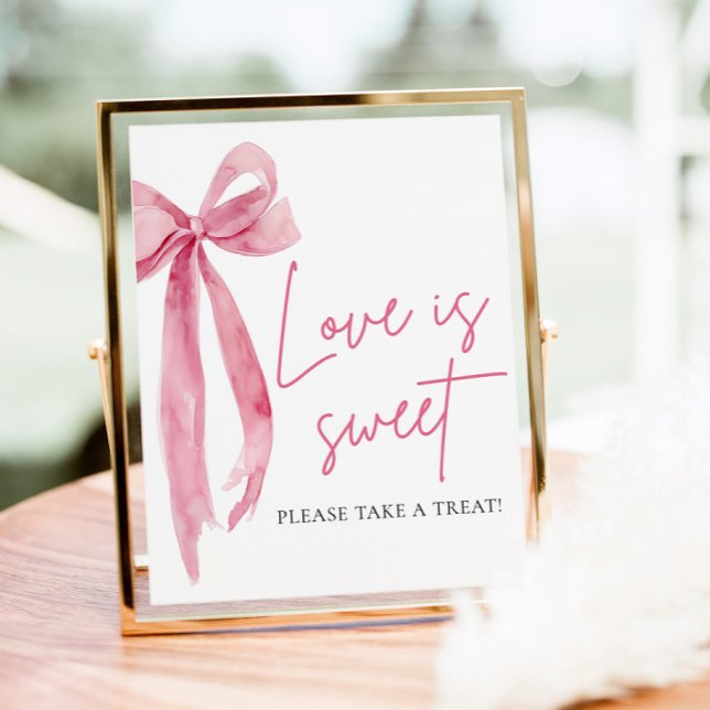Ljusrosa slinga Kärlek är en söt present skylt (Blush Pink Bow Love is Sweet Treat Favor Sign)