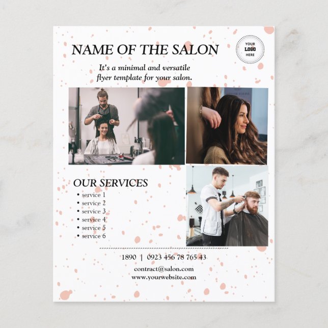 Ljusrosa stänk Minimal salong Flyer (Framsidan)