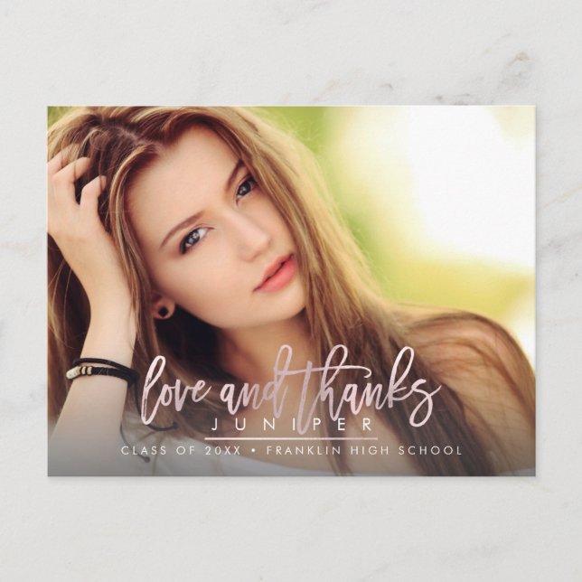 Ljusrosa Stylish Script Examen  Kärlek+Tack Vykort (Framsida)