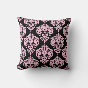 Ljusrosa & Svart Damask Modern Elegant Mönster Kudde