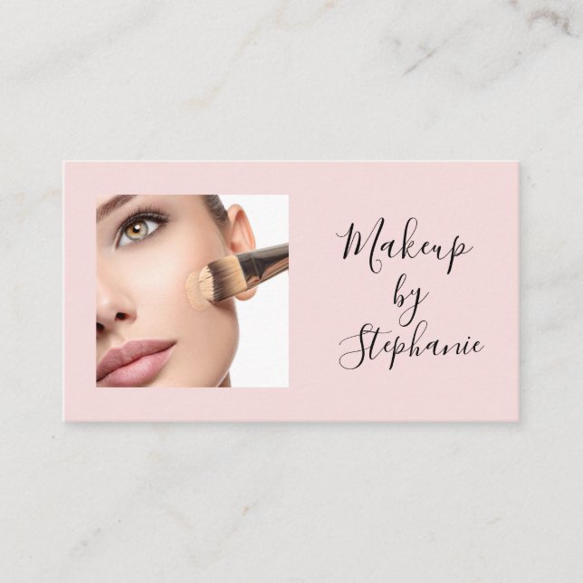 Ljusrosa svart skrivstil Foto Smink Makeup  Visitkort (Framsida)