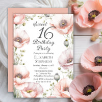 Ljusrosa vallmoblommor Blommig Sweet 16 födelsedag