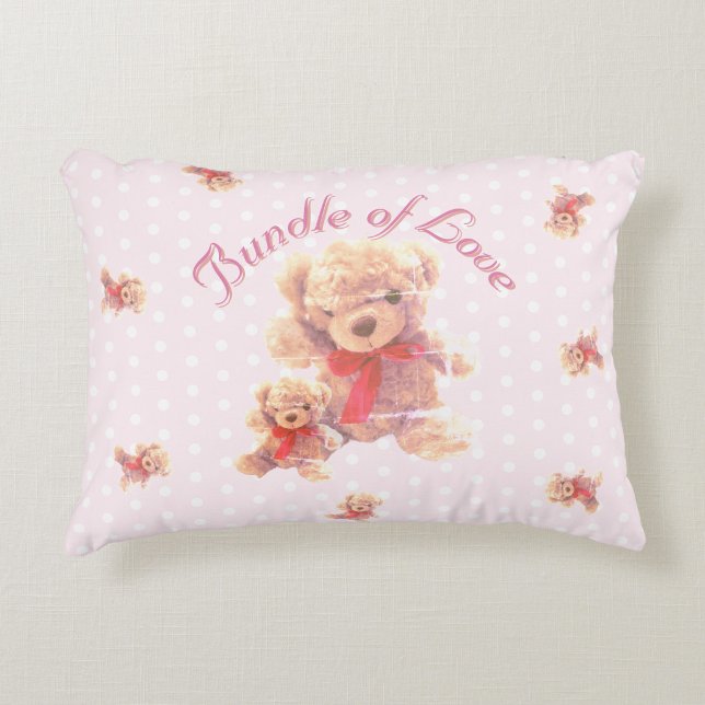 Ljusrosa vintage Teddybjörn Nursery Prydnadskudde (Skapare uppladdad)