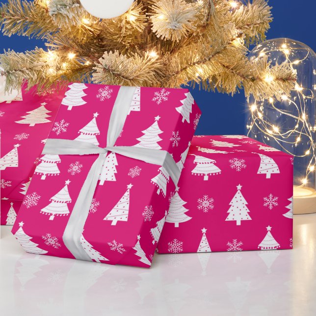 Ljusrosa vinter julgran & snöflingor presentpapper (Helgdagar)