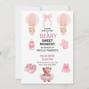 LJUSROSA VIT 5X7 PLATT Flicka BABYSHOWER Inbjudningar