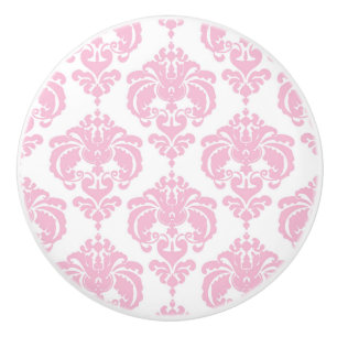 Ljusrosa & Vit Damast Elegant Chic Sängkammare Knopp