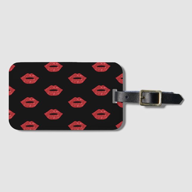 Ljusrött Läppar Glitter Kisses Elegant Feminine Bagagebricka (Framsida horisontal)