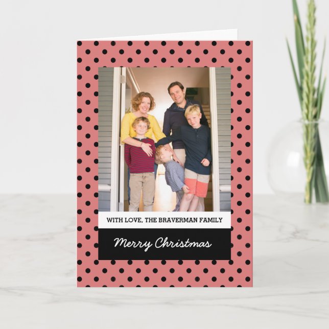 Ljusrött, rött, Polka-fotopatkort, Helgdag Helgkort (Framsida)