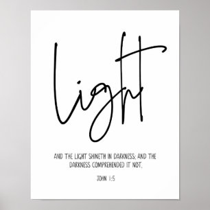 Ljussken i mörkret, John 1:5, Bible Verse Poster