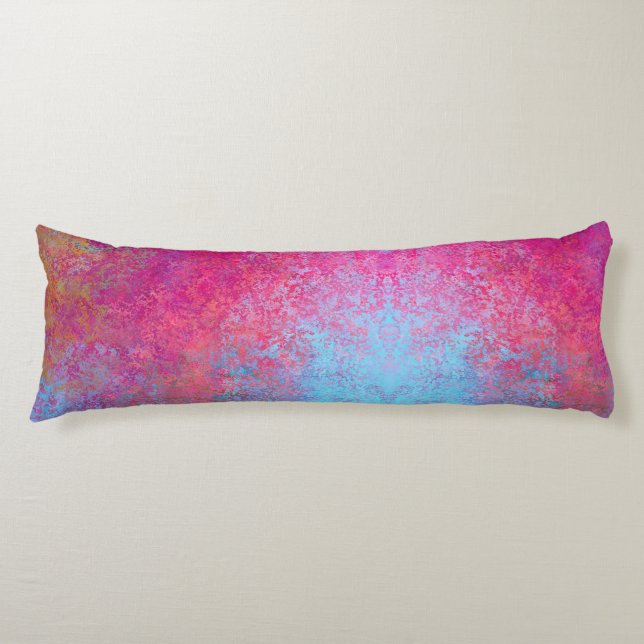 Ljussken Magenta Sunset Abstrakt Acrylic Pour Kroppskudde (Framsidan)