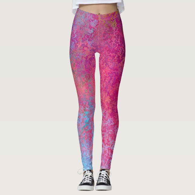 Ljussken Magenta Sunset Abstrakt Acrylic Pour Leggings (Framsida)