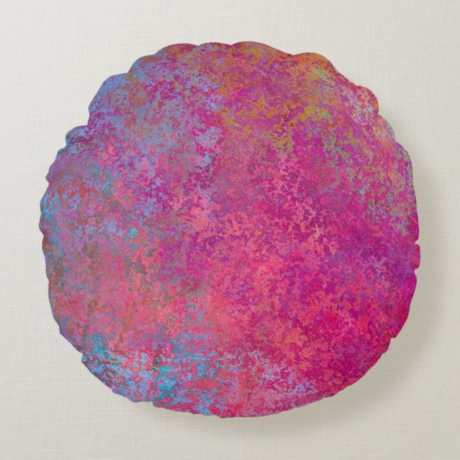 Ljussken Magenta Sunset Abstrakt Acrylic Pour Rund Kudde (Framsidan)