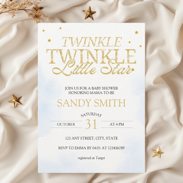 Ljusskena Ljusskena av Måne Lilla stjärna Inbjudningar (Twinkle Twinkle Little Star Baby Shower Invitation Celestial Star Moons Gold)