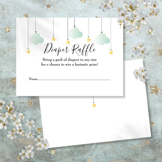 Ljusskena med dubbelbläckstråle, babystövel tilläggskort (Twinkle Twinkle Diaper Raffle Baby Shower Enclosure Card)
