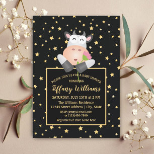 Ljusskena små stjärnor Kute Cow Baby Shower Inbjudningar