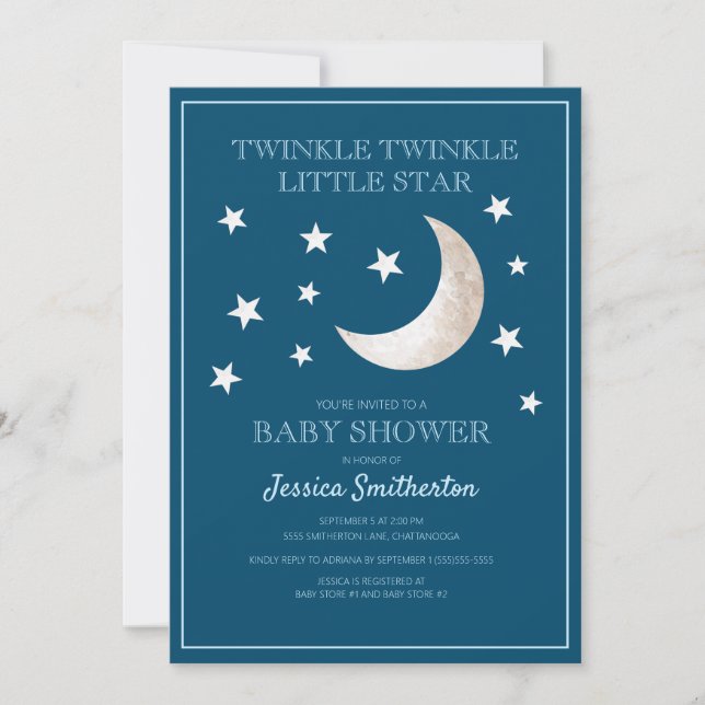 Ljusskena Tinkle Stars Måne Pojke Baby Shower Inbjudningar (Framsida)