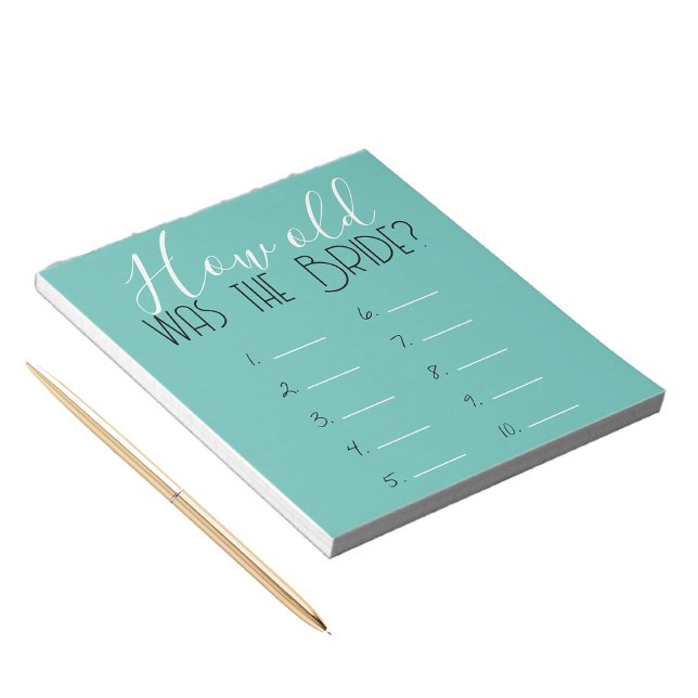 Ljusskildhet hur gammalt var Bride Game-svaret Lak Anteckningsblock (Teal Blue How Old Was the Bride Game Answer Sheet Notepad)