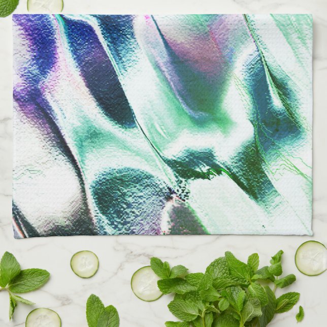 Ljusskuren från made metall, grönt till blå färg kökshandduk (Vikta)