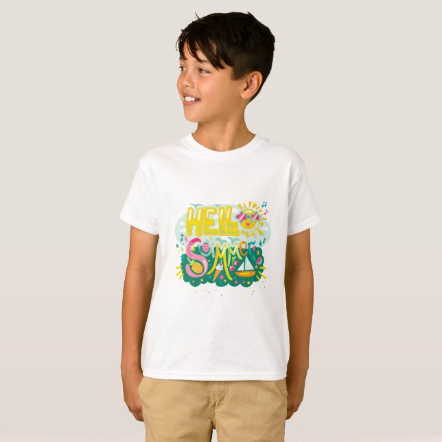 Ljusskuren text "Hej Summer" T Shirt (Hel framsida)