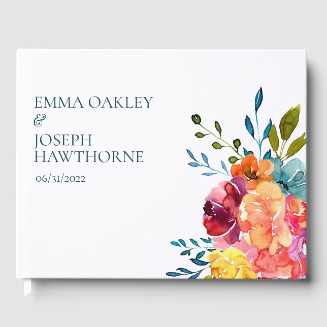 Ljussommarfärgad turkos blommigt Bröllop Gästböcker (Framsida)