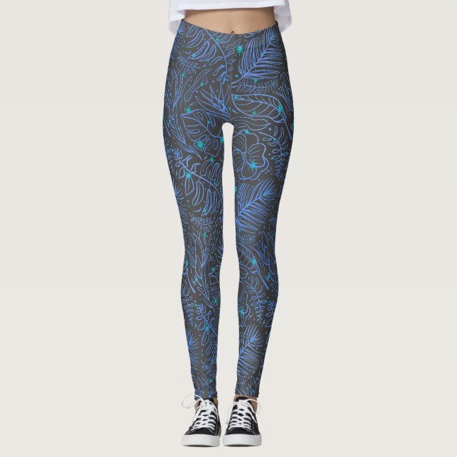 Ljusspridda växter.Blå D GRÅTT BG Leggings (Framsida)