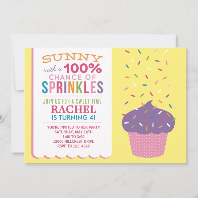 Ljusst рожde Cupcake-födelsedags-kort Inbjudningar (Framsida)